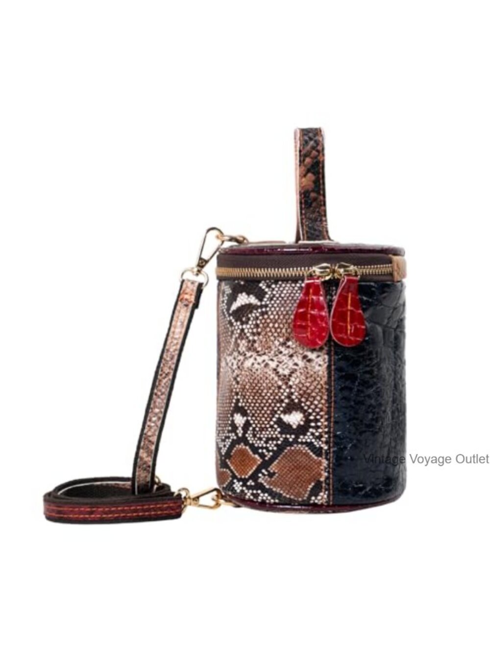 Convertible Bucket Bag Snake Print Croc Embossed Faux Leather Crossbody